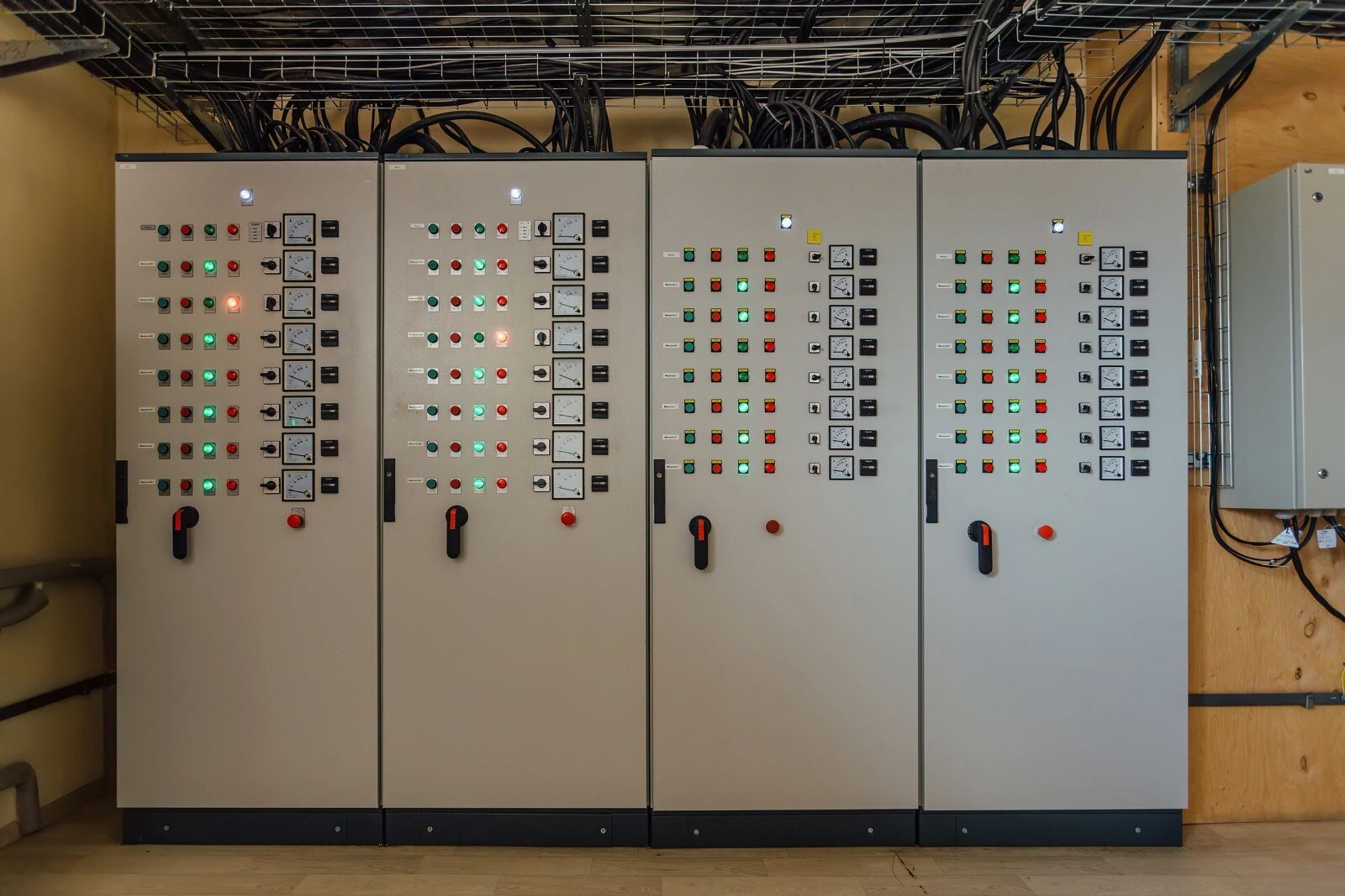 Row of control panel cabinets